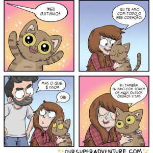 Um casal engraçado que ama gatos em quadrinhos