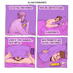 Quadrinhos para quem se sente insuficiente sem o celular